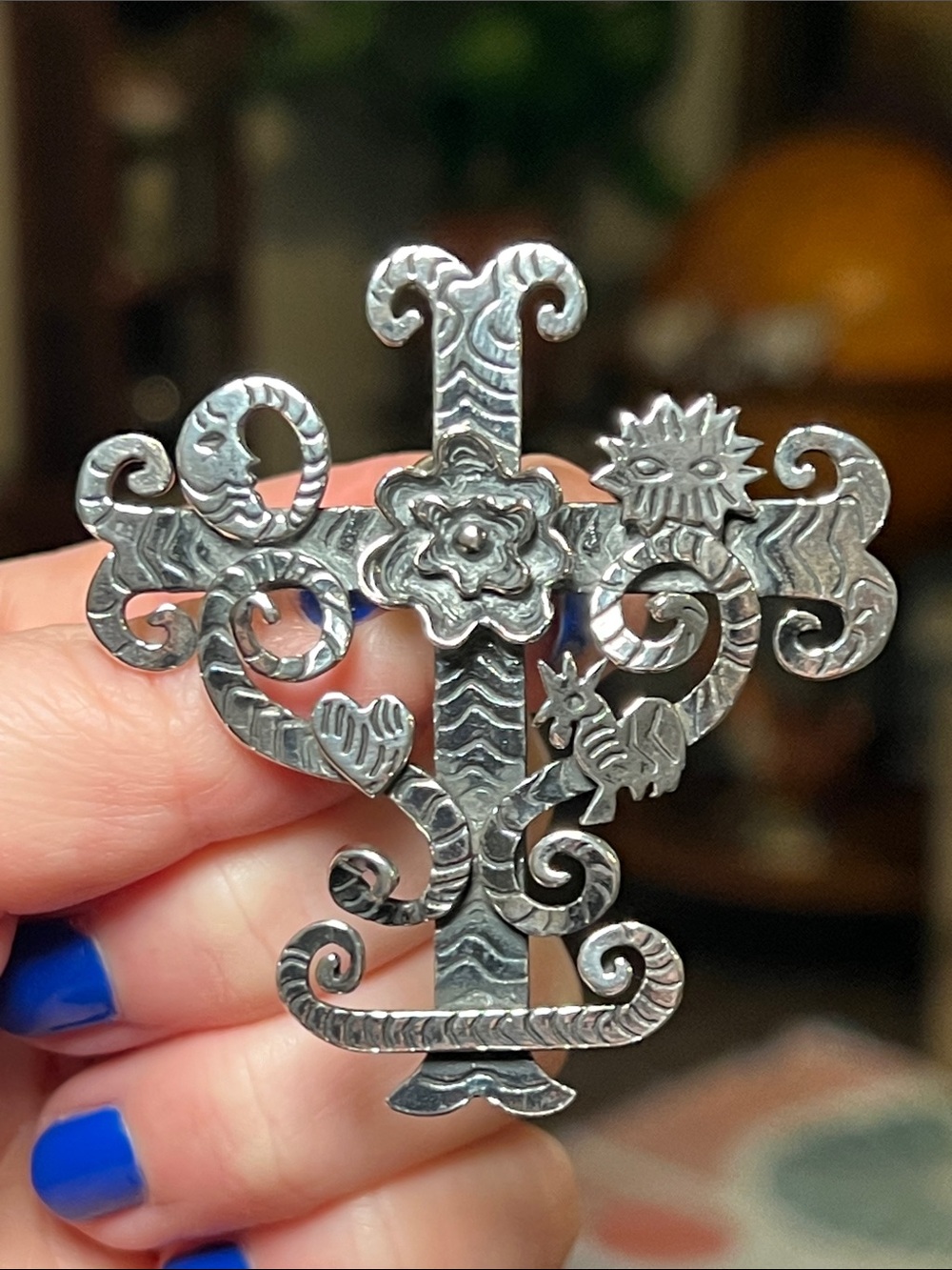 RARE VTG T Foree Hunsicker Sterling Silver Tree of Life Maltese Cross Pendant